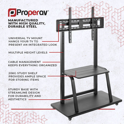 ProperAV Mobile TV Trolley Stand on Wheels for 37" - 100" Screens (150kg Capacity / Vesa Max. 800x600) – view 5