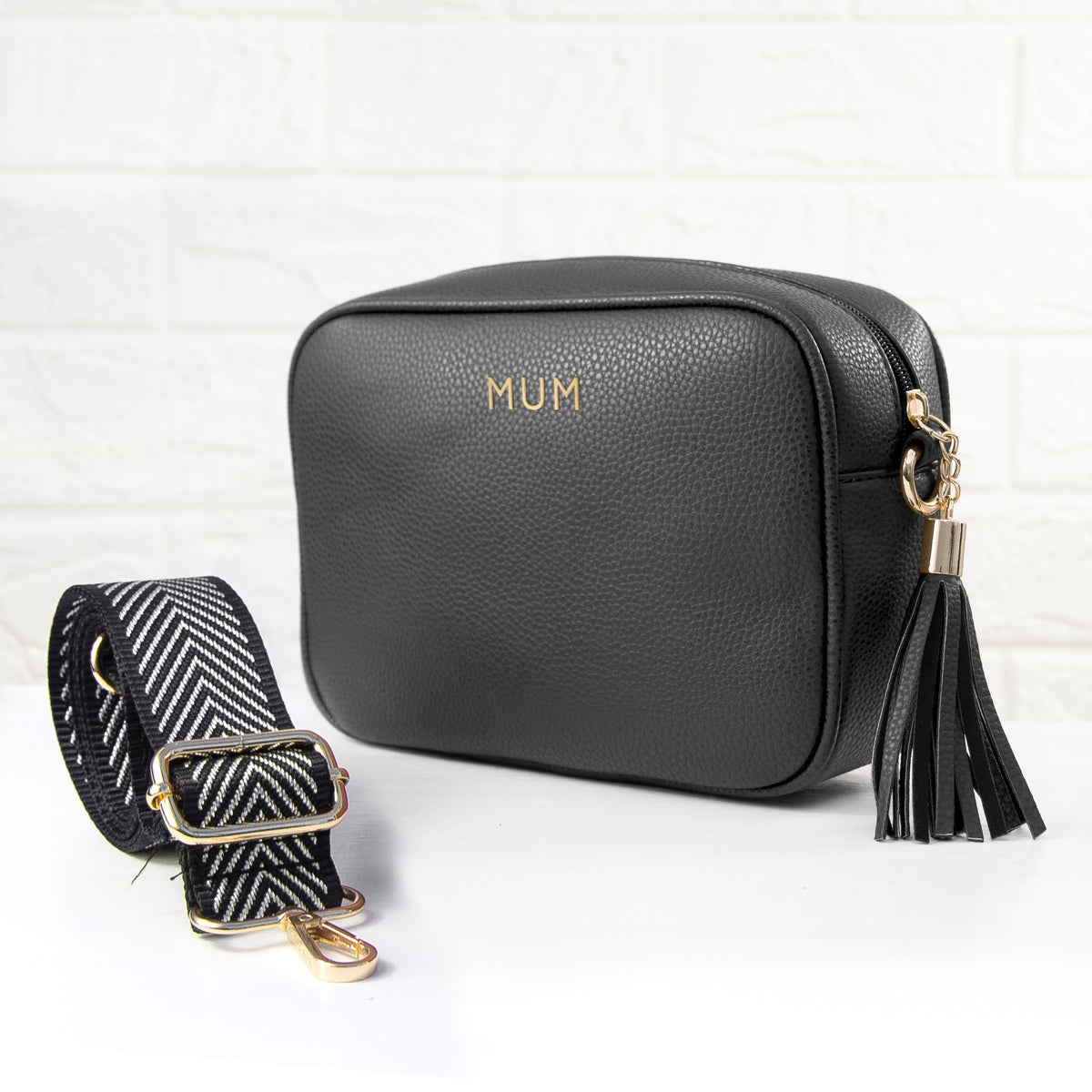 Personalised Luxury Crossbody Bag in Black – view 5