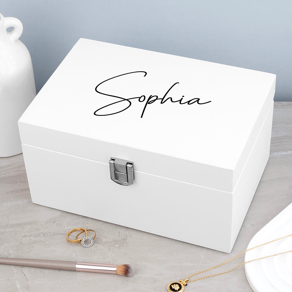 Personalised Contemporary White Mirrored Jewellery Box