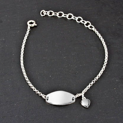Personalised Kid's Sterling Silver Bracelet with Heart Charm