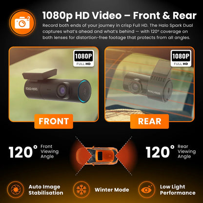Road Angel Halo Spark Dual Deluxe 1080p Front & Rear Dash Cam with 64GB Sd Card & Hardwire Kit – view 7