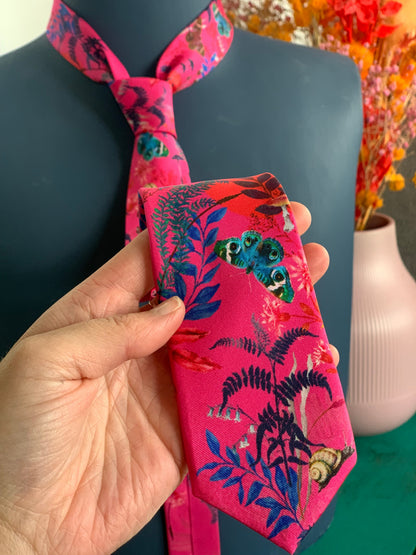Fuchsia Pink Silk Tie and pocket square set in 'Nectar' butterfly print – view 4