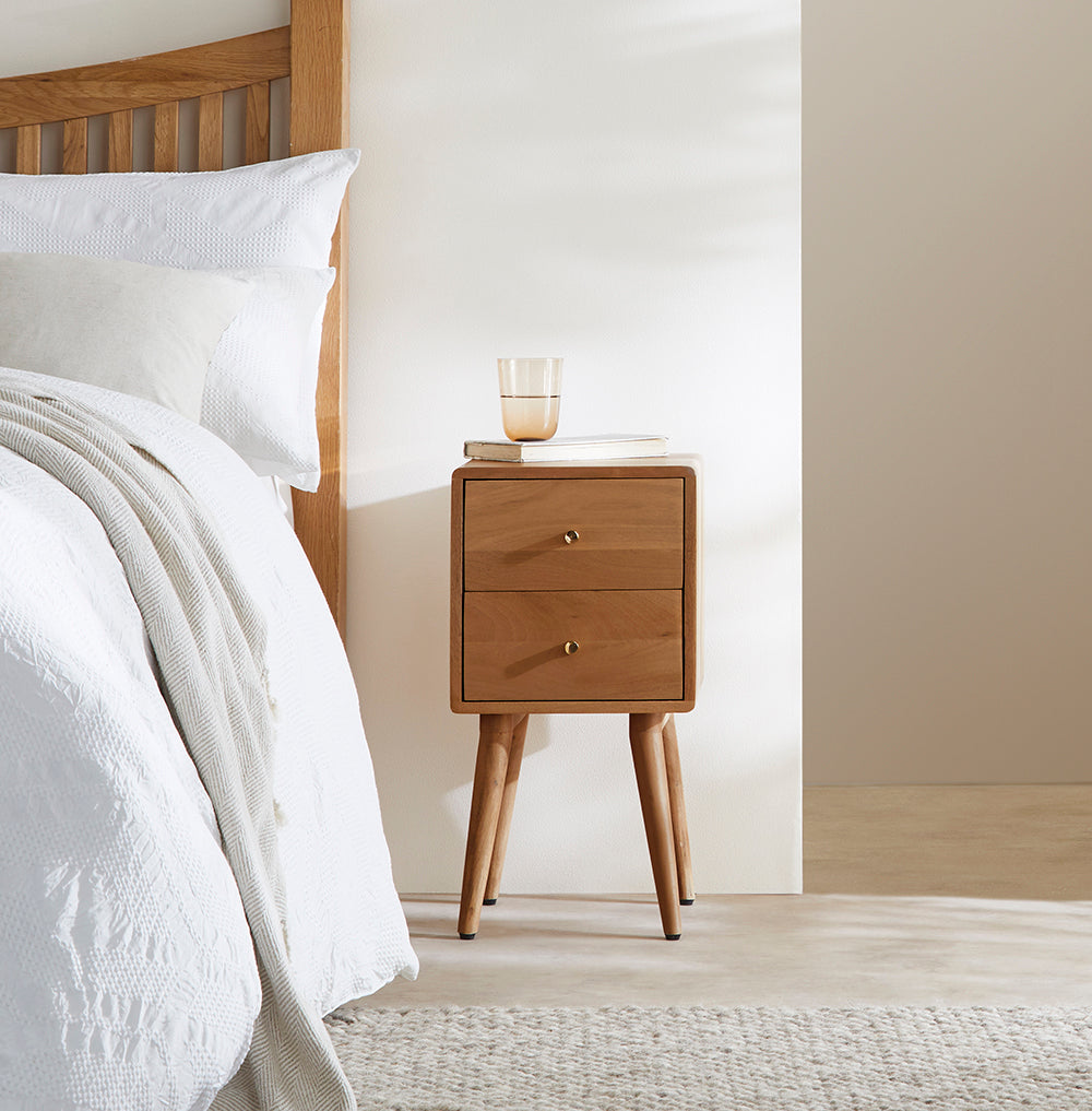 Scandinavian Light Walnut Logan Narrow Bedside Table – view 3