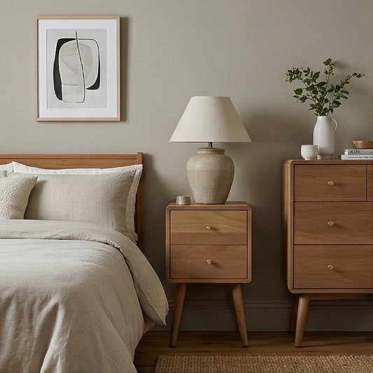 Scandinavian Light Walnut Logan Narrow Bedside Table