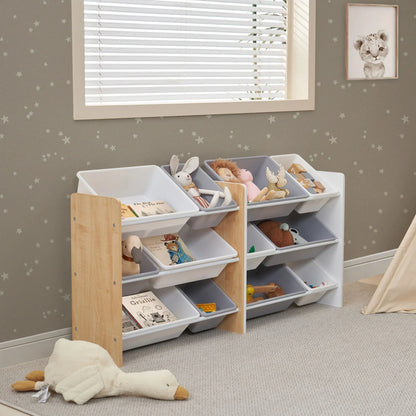 Kids Toy Storage Shelf with 3 Shelves & 6 Storage Boxes - Natural