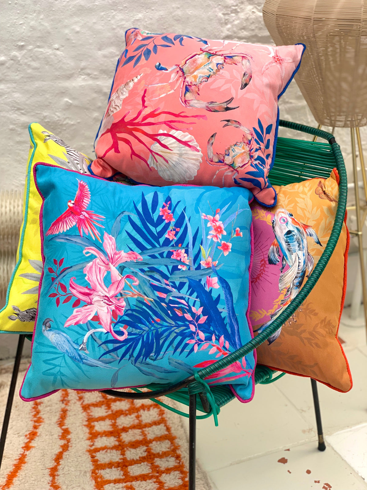 Koi watercolour art Cushion 'Golden pool' double sided design with fish illustration, made from Vegan friendly – view 6