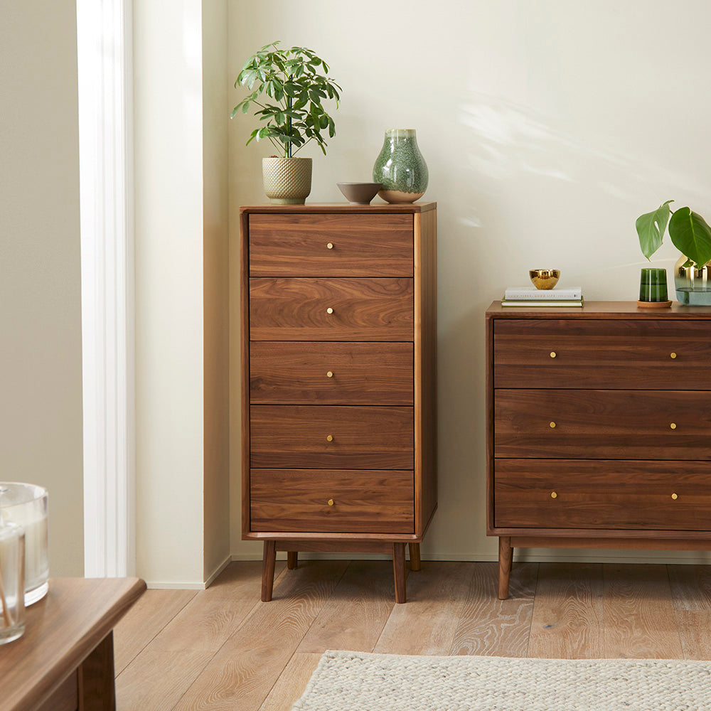 Wright Walnut Tallboy Chest of 5 Drawers – view 8
