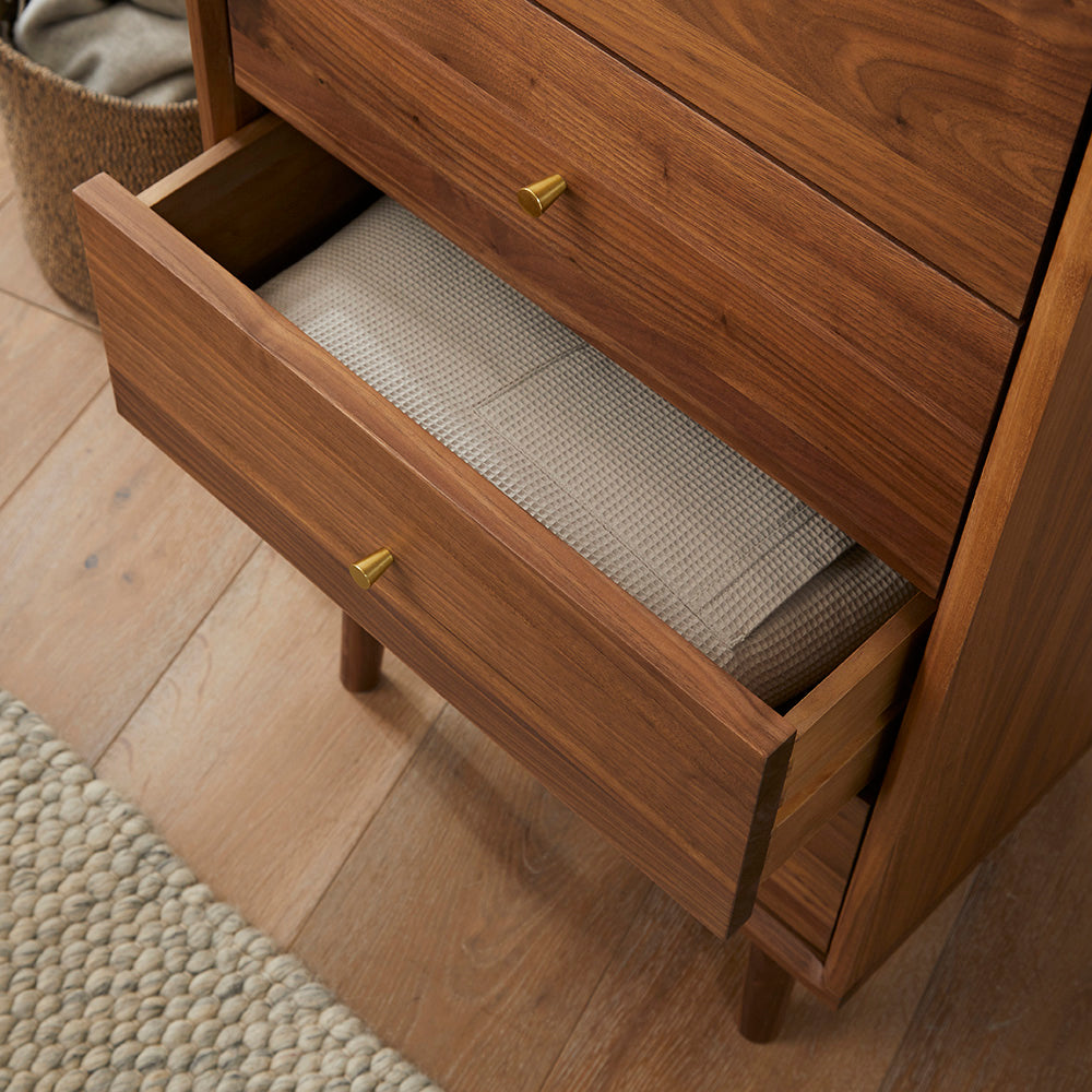 Wright Walnut Tallboy Chest of 5 Drawers – view 3