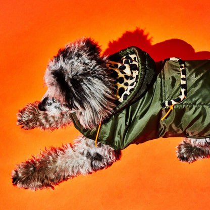 Olive & Animal Print Trim Puffer Jacket – view 3