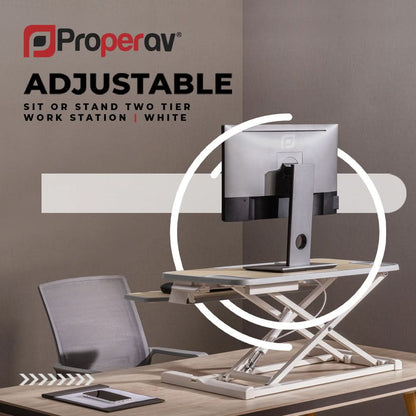 ProperAV Two Tier Stand Up Desk Converter Worktop with Gas Spring Lift & Variable Height Settings - White – view 4