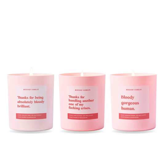 Thank You Candle Gift Set – three funny Mischief candles together