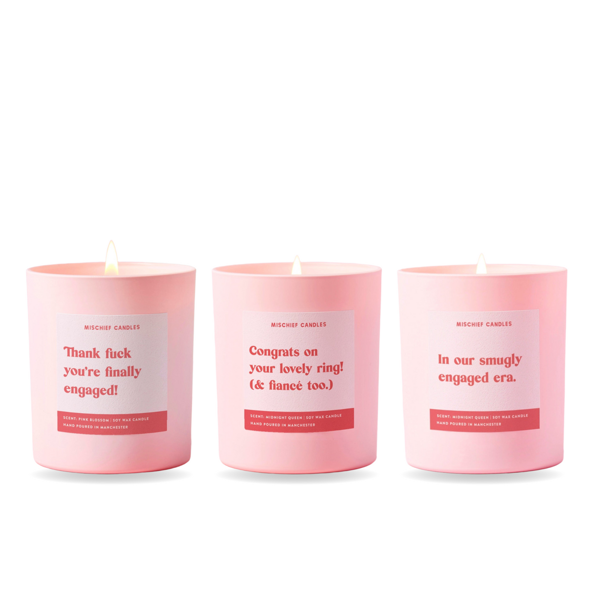 Engagement Candle Gift Set – three funny Mischief candles together