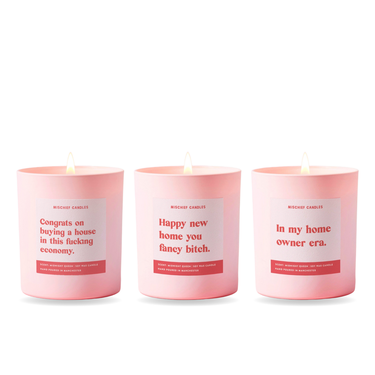 New Home Candle Gift Set – three funny Mischief candles together