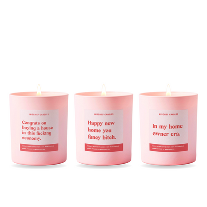 New Home Candle Gift Set – three funny Mischief candles together