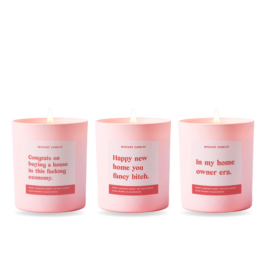 New Home Candle Gift Set – three funny Mischief candles together