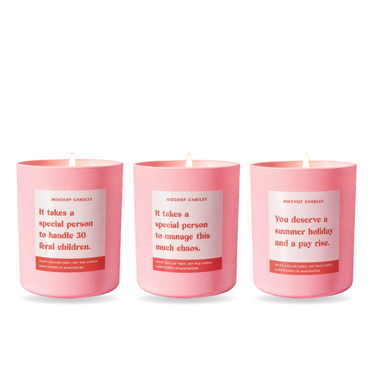 Teacher Candle Gift Set – three funny Mischief candles together