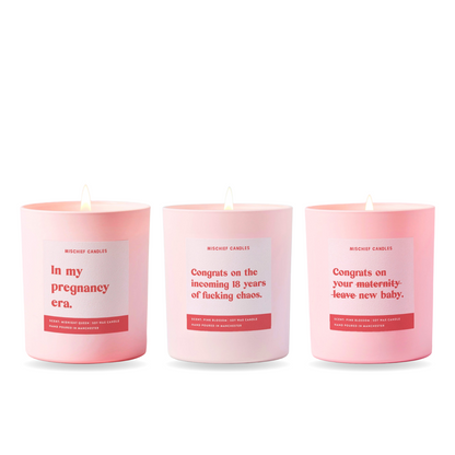 Pregnancy Candle Gift Set – three funny Mischief candles together