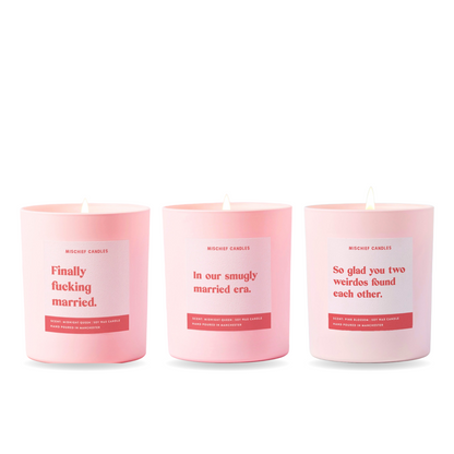 Wedding Candle Gift Set – three funny Mischief candles together