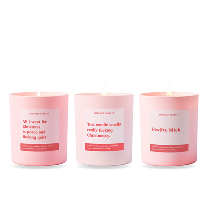 Christmas Candle Gift Set – three funny Mischief candles together