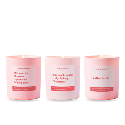 Christmas Candle Gift Set – three funny Mischief candles together