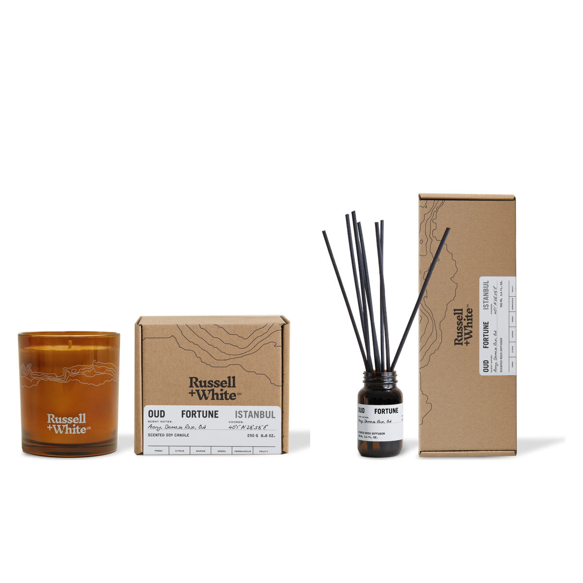 Oud Fortune Scented Candle, Refill & Reed Diffuser