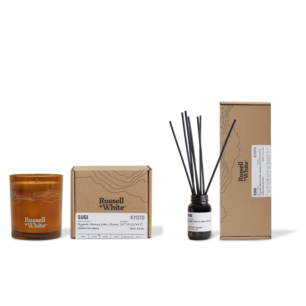 Sugi Scented Candle, Refill & Reed Diffuser