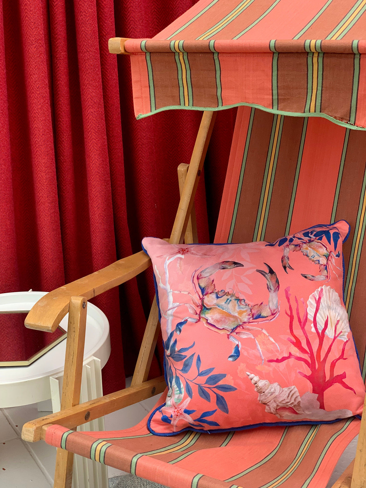 Coral watercolour art Cushion 'Pure shores' double sided design with starfish illustration, made from Vegan fr – view 4