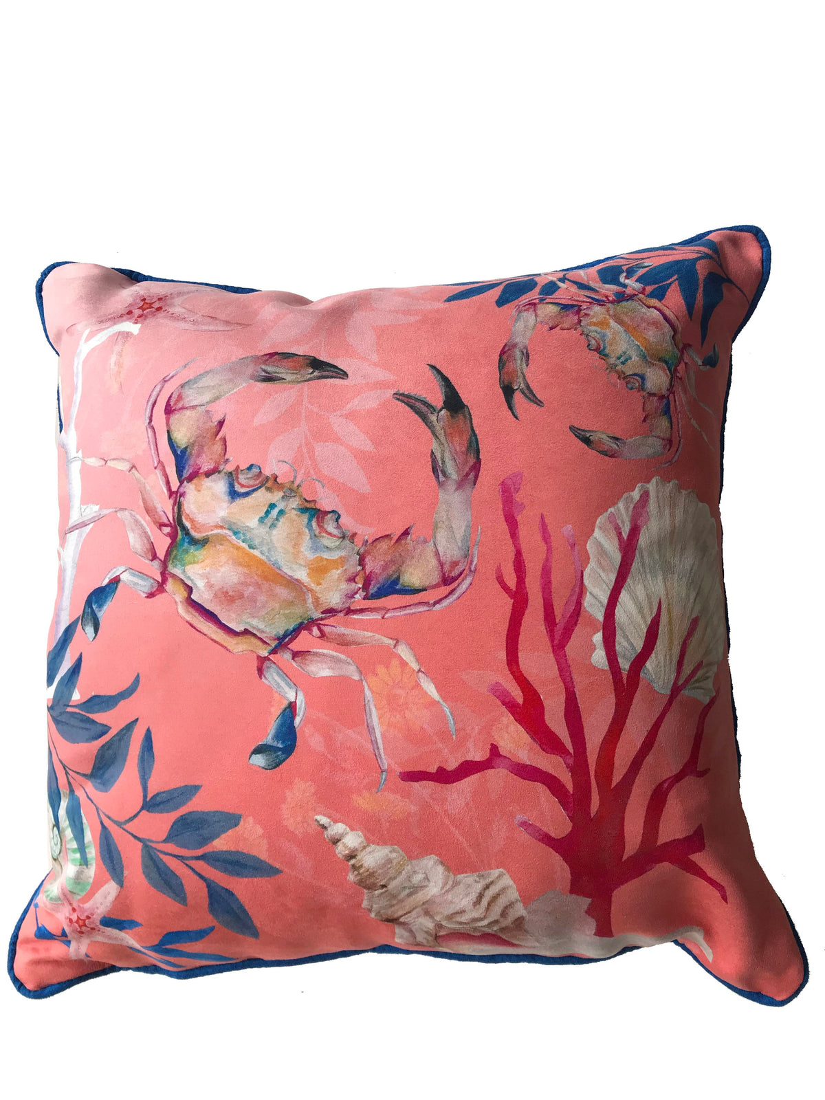 Coral watercolour art Cushion 'Pure shores' double sided design with starfish illustration, made from Vegan fr – view 5