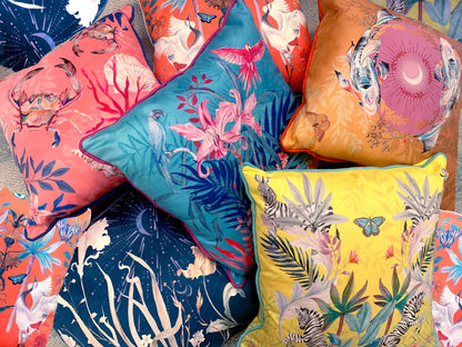 Navy Floral watercolour art Cushion 'Midnight' double sided design, made from Vegan friendly Suede – view 7