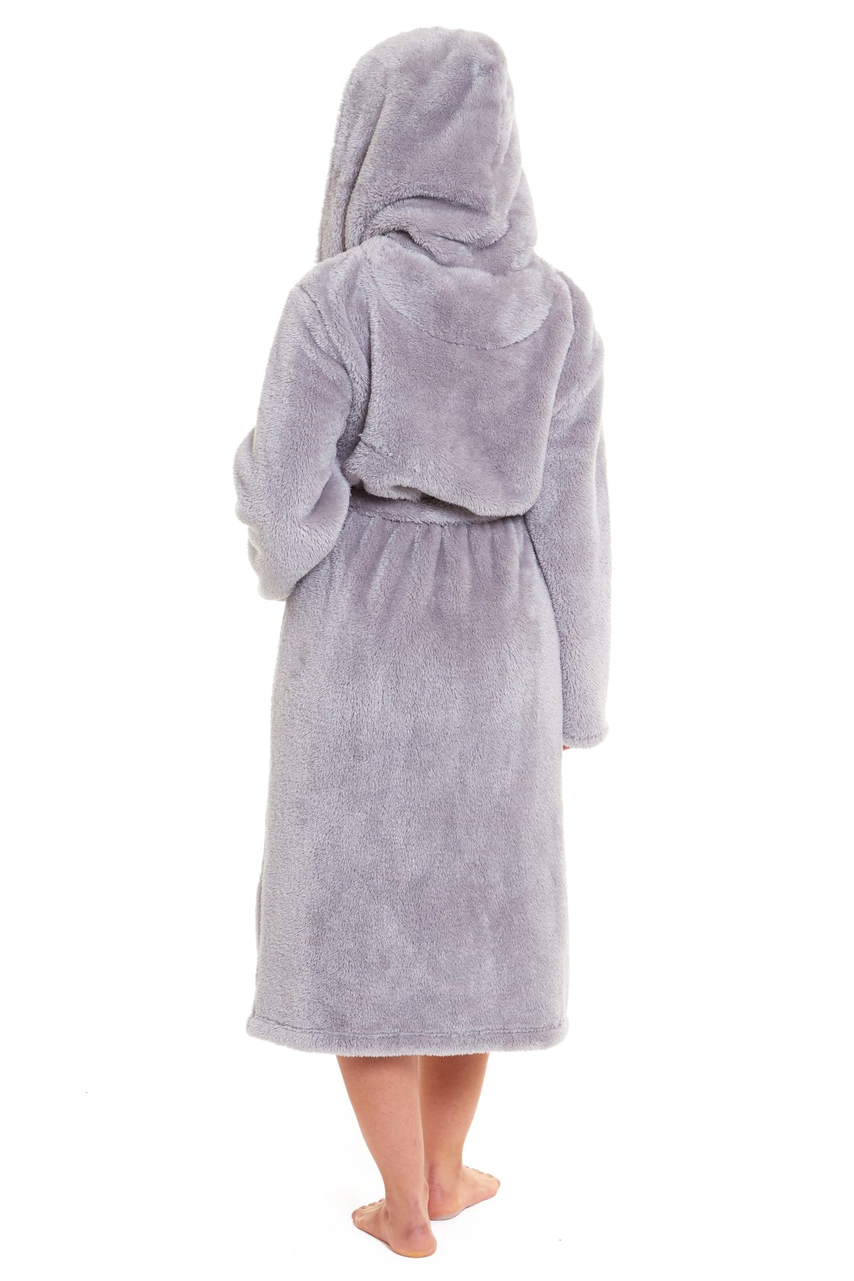 Olivia Rocco Hooded Robe Women Grey Velvet Touch Fleece Luxuriously Soft Durable – view 7