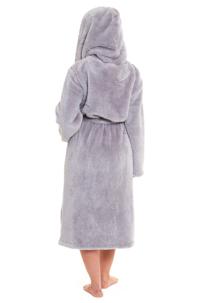 Olivia Rocco Hooded Robe Women Grey Velvet Touch Fleece Luxuriously Soft Durable – view 7
