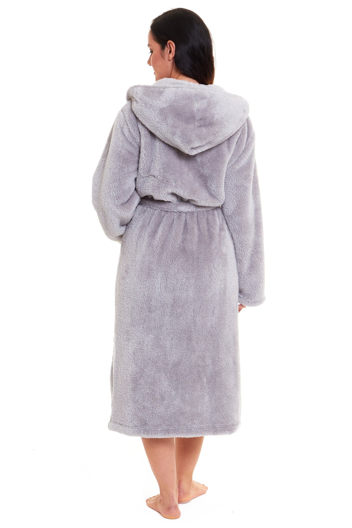 Olivia Rocco Hooded Robe Women Grey Velvet Touch Fleece Luxuriously Soft Durable – view 5