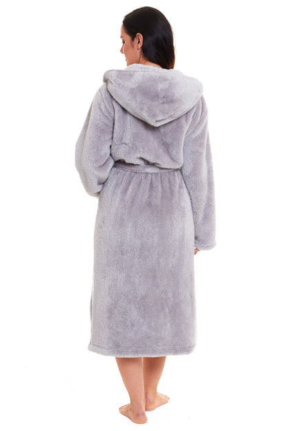 Olivia Rocco Hooded Robe Women Grey Velvet Touch Fleece Luxuriously Soft Durable – view 5