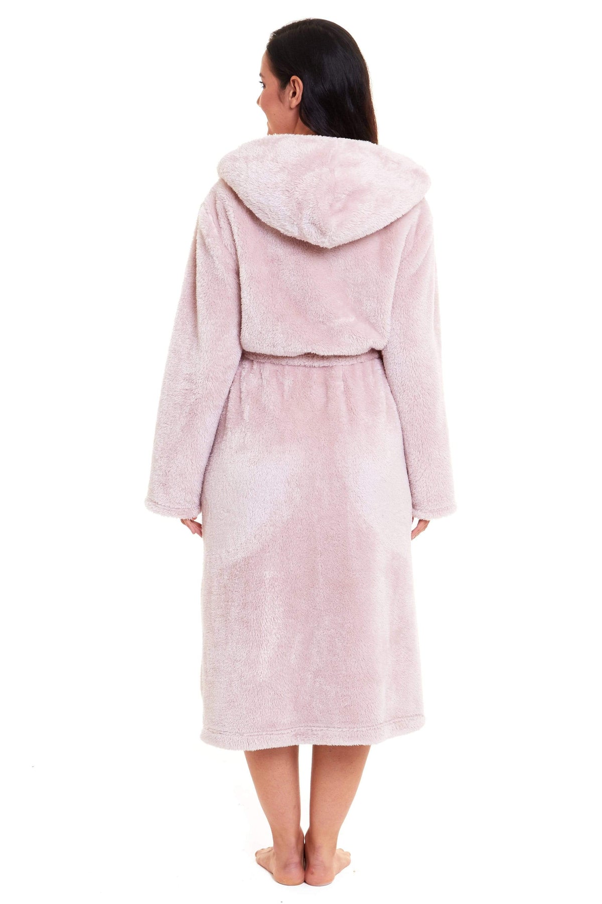 Olivia Rocco Women's Pink Snuggle Fleece Hooded Robe Velvet Touch Dressing Gown Super Soft Cosy Home Loungewea – view 7