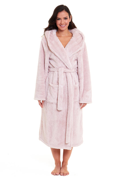 Olivia Rocco Women's Pink Snuggle Fleece Hooded Robe Velvet Touch Dressing Gown Super Soft Cosy Home Loungewea – view 4