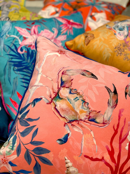 Coral watercolour art Cushion 'Pure shores' double sided design with starfish illustration, made from Vegan fr – view 6