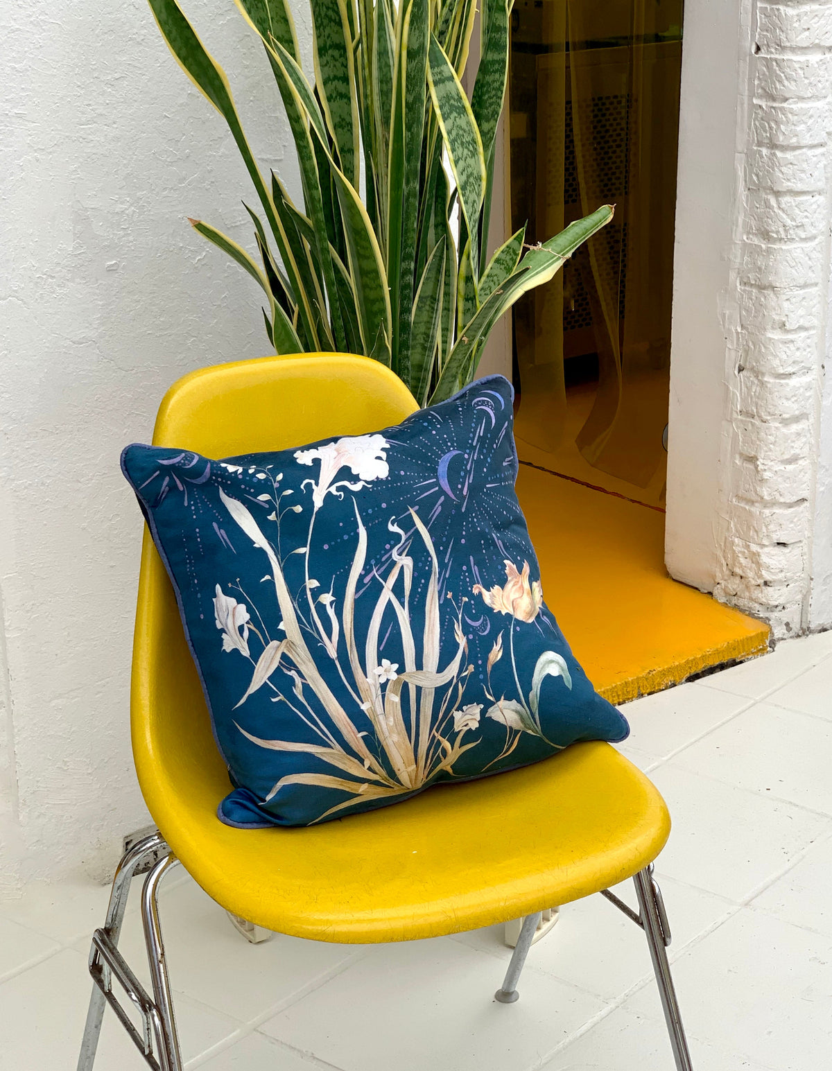 Navy Floral watercolour art Cushion 'Midnight' double sided design, made from Vegan friendly Suede – view 4