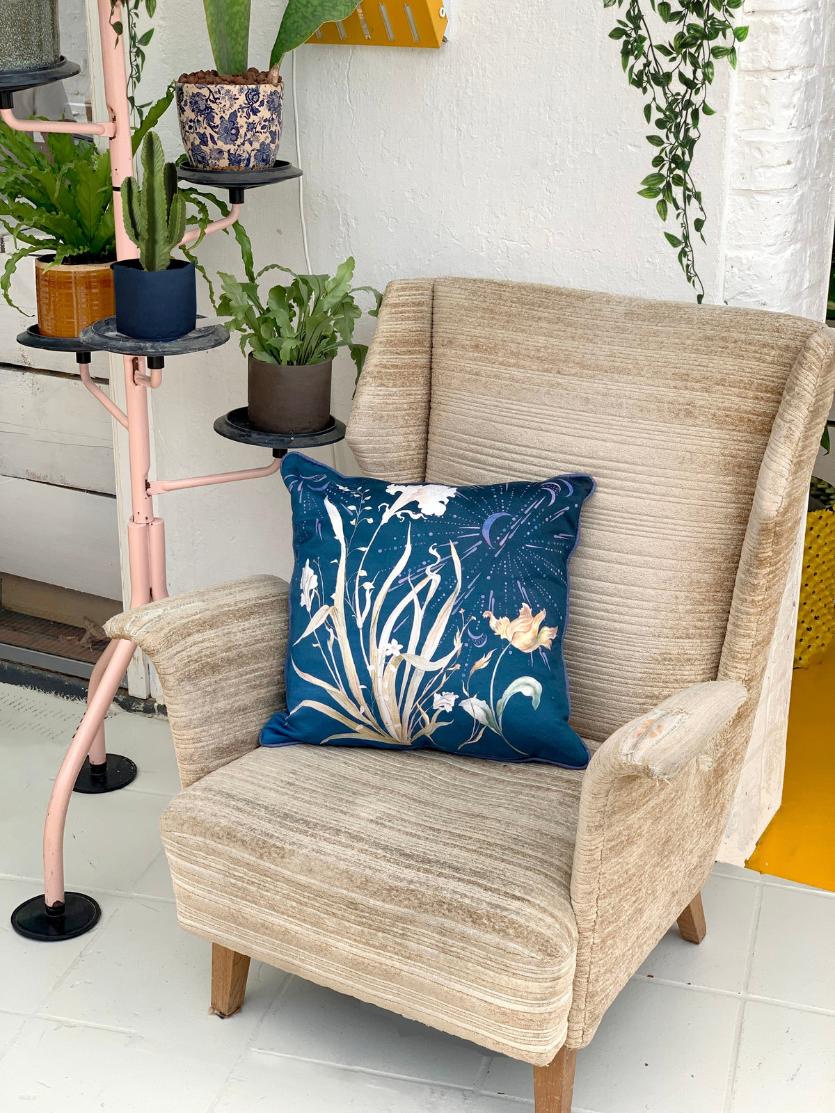 Navy Floral watercolour art Cushion 'Midnight' double sided design, made from Vegan friendly Suede – view 6
