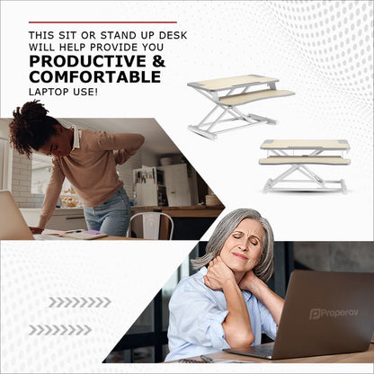 ProperAV Two Tier Stand Up Desk Converter Worktop with Gas Spring Lift & Variable Height Settings - White – view 5