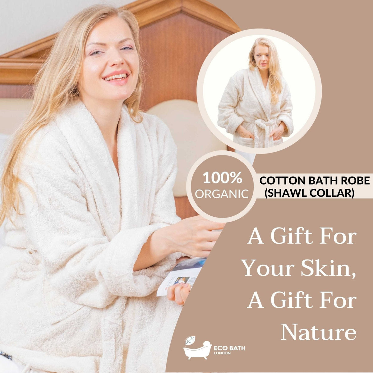 Eco Bath London Organic Cotton Shawl Collar Bath Robe - 100% Certified Organic Cotton – view 5