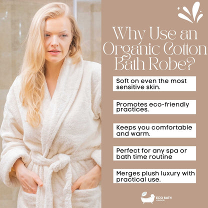 Eco Bath London Organic Cotton Shawl Collar Bath Robe - 100% Certified Organic Cotton – view 4