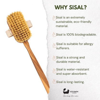Eco Bath London Luxury Natural Sisal Olive Wood Body Brush - The Ultimate Dry Brushing Body Brush – view 4