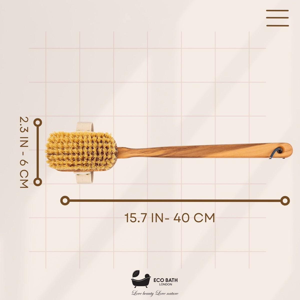 Eco Bath London Luxury Natural Sisal Olive Wood Body Brush - The Ultimate Dry Brushing Body Brush – view 6