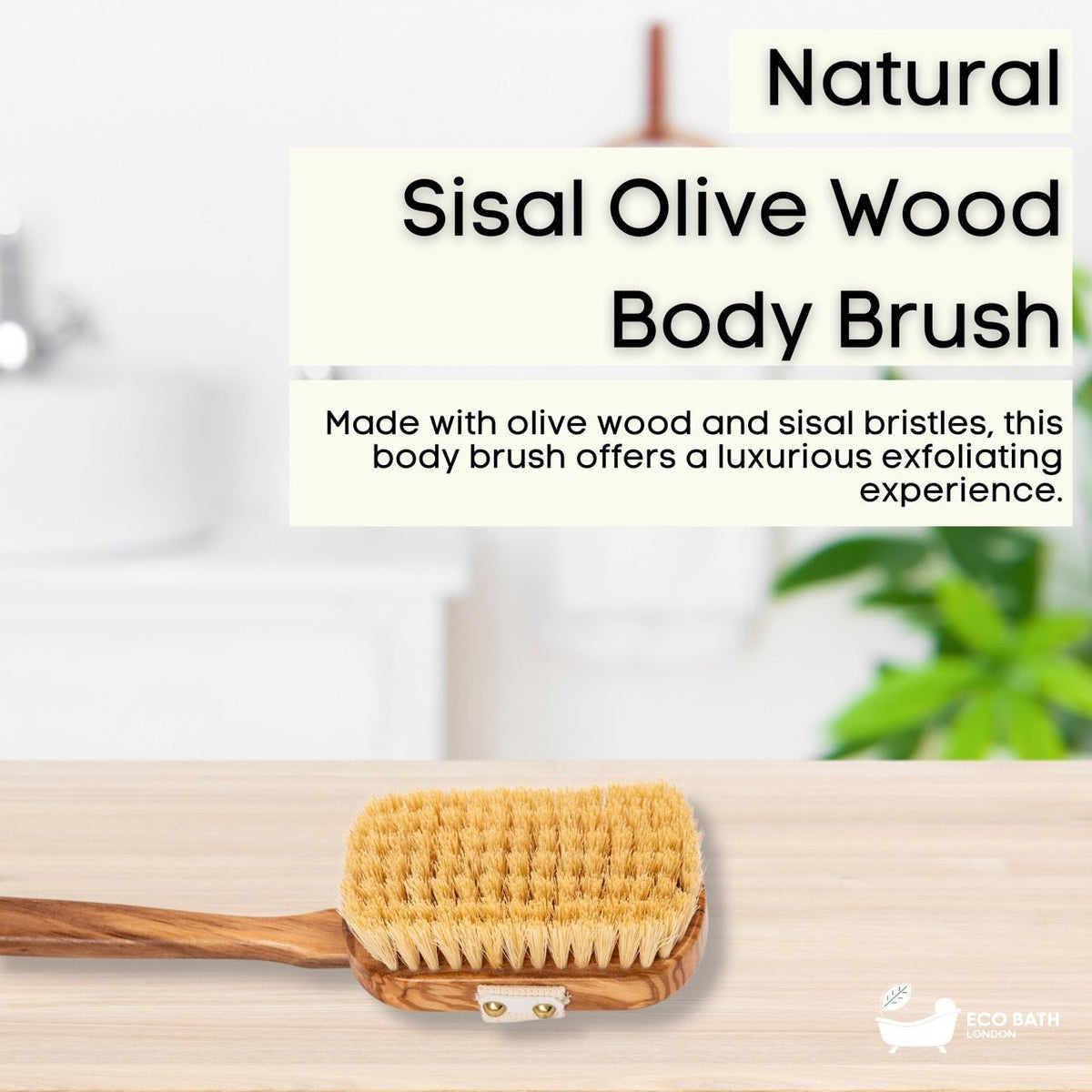 Eco Bath London Luxury Natural Sisal Olive Wood Body Brush - The Ultimate Dry Brushing Body Brush – view 2