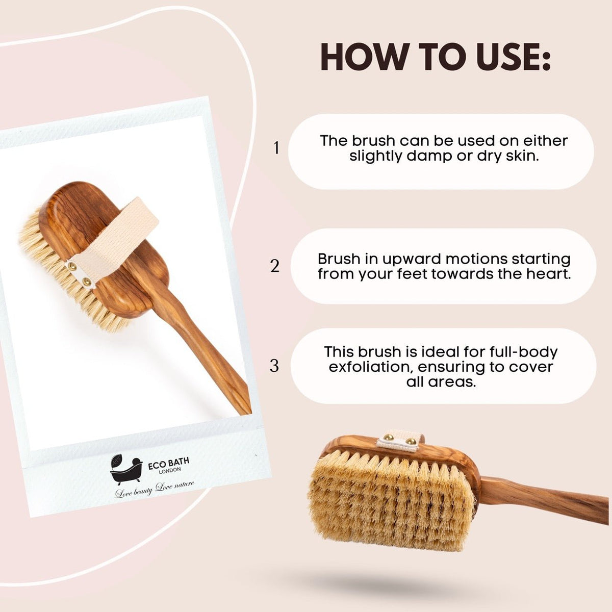 Eco Bath London Luxury Natural Sisal Olive Wood Body Brush - The Ultimate Dry Brushing Body Brush – view 5