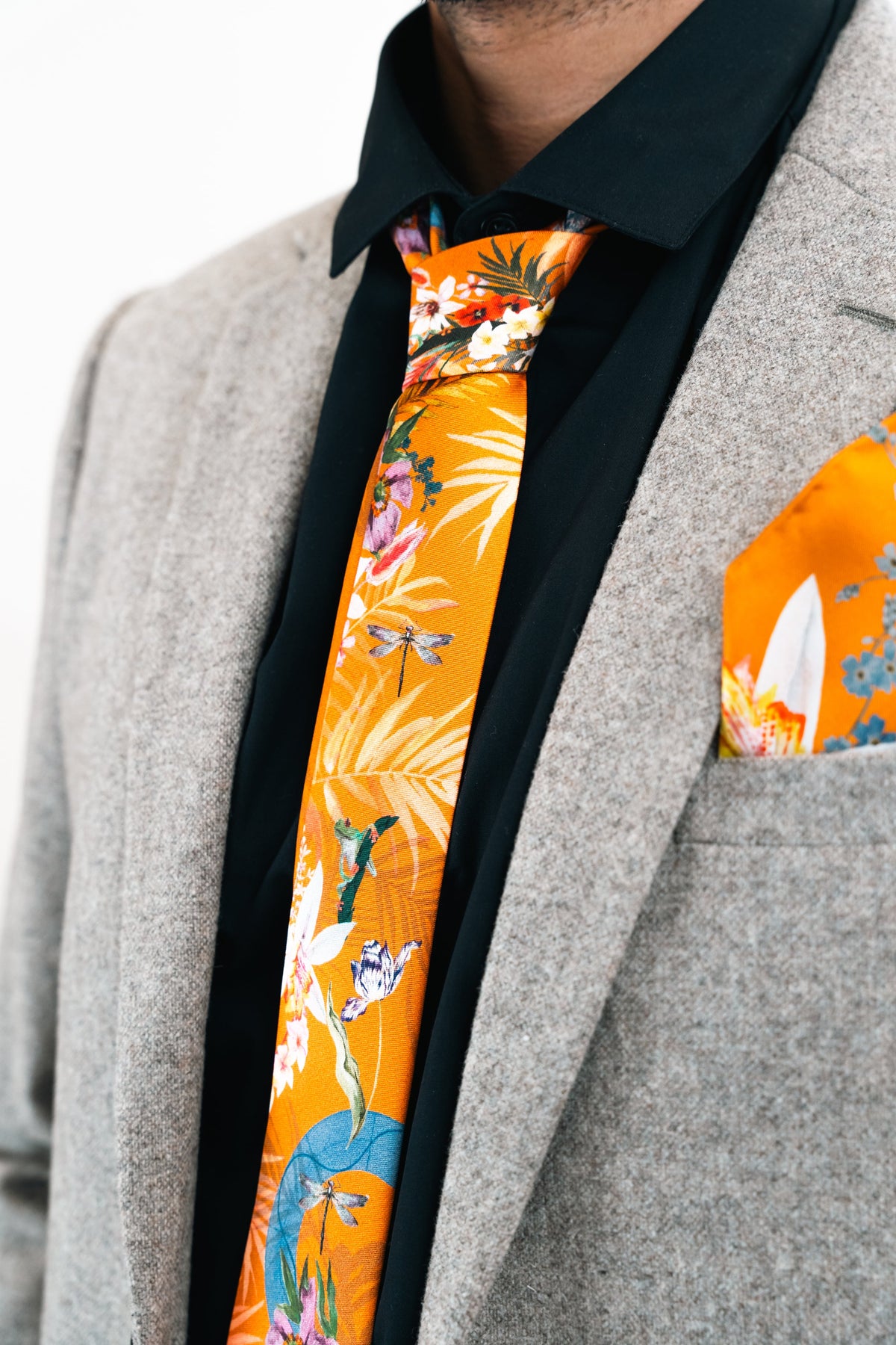 Rust Luxury Silk Pocket Square and tie in Gift set in box, 'Eden' design formal wear for weddings or groomsmen – view 2