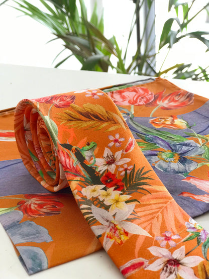 Rust Luxury Silk Pocket Square and tie in Gift set in box, 'Eden' design formal wear for weddings or groomsmen – view 10
