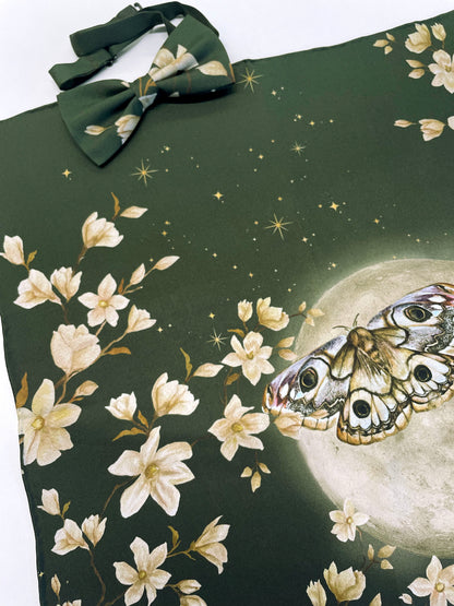 Green floral Silk Pocket Square and Bow tie in 'Forest' moth print – view 3