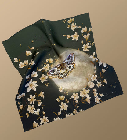 Green floral Silk Pocket Square and Bow tie in 'Forest' moth print – view 4