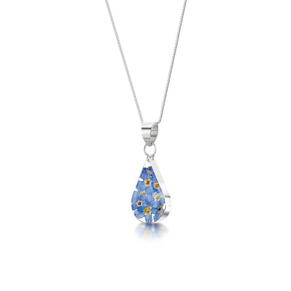 Forget-me-not necklace by Shrieking Violet® Sterling silver teardrop pendant with real forget-me-nots. Ideal for Mothers day or bridesmaid jewellery.